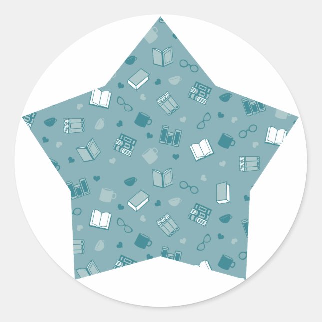 Pegatina Redonda Libro azul y patrón de lectura en estrella (Anverso)