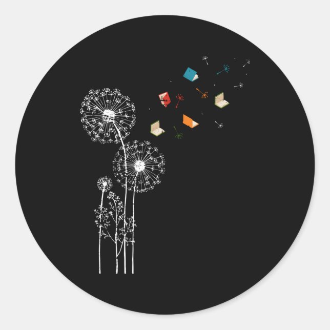 Pegatina Redonda Libro bibliotecario de Bookworm: Dandelion Reading (Anverso)
