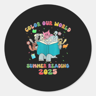 Pegatina Redonda Libro bibliotecario de Color Our World Summer Lead