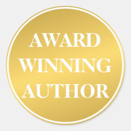 Pegatina Redonda Libro Blanco Oro del Autor Ganador del Premio de N