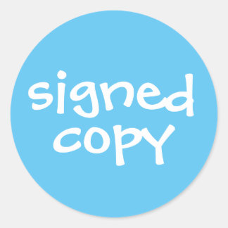 Pegatina Redonda Libro de autor firmado Copia azul