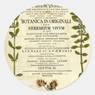Pegatina Redonda Libro de Botánica Antiguo