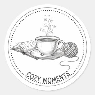 Pegatina Redonda Libro de Café Momentos Acogedores & Arte Mínimo de