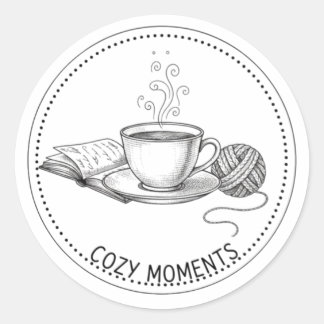 Pegatina Redonda Libro de Café Momentos Acogedores & Arte Mínimo de