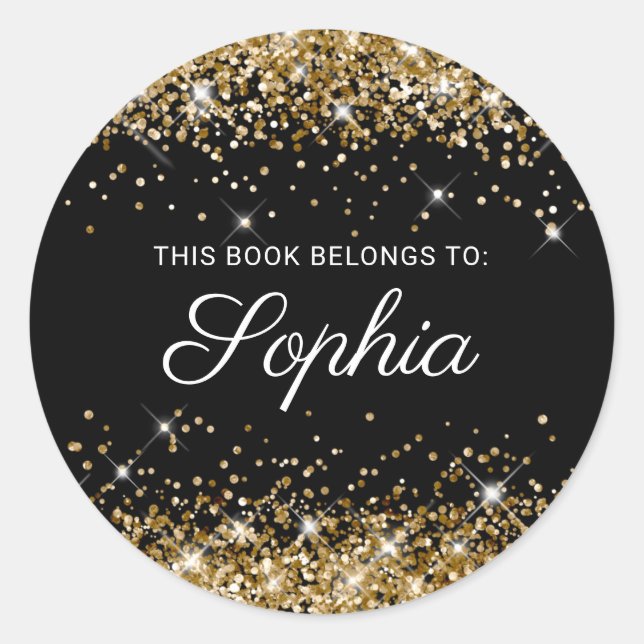 Pegatina Redonda Libro de caligrafía elegante Purpurinoso de oro ne (Anverso)