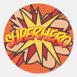 Pegatina Redonda Libro de Cómic Divertido de SUPERHÉROE