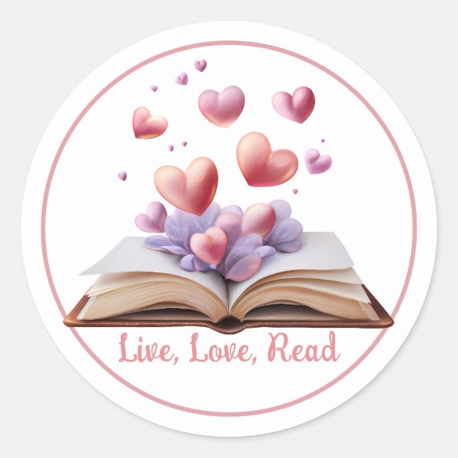 Pegatina Redonda Libro De Corazones   (Anverso)
