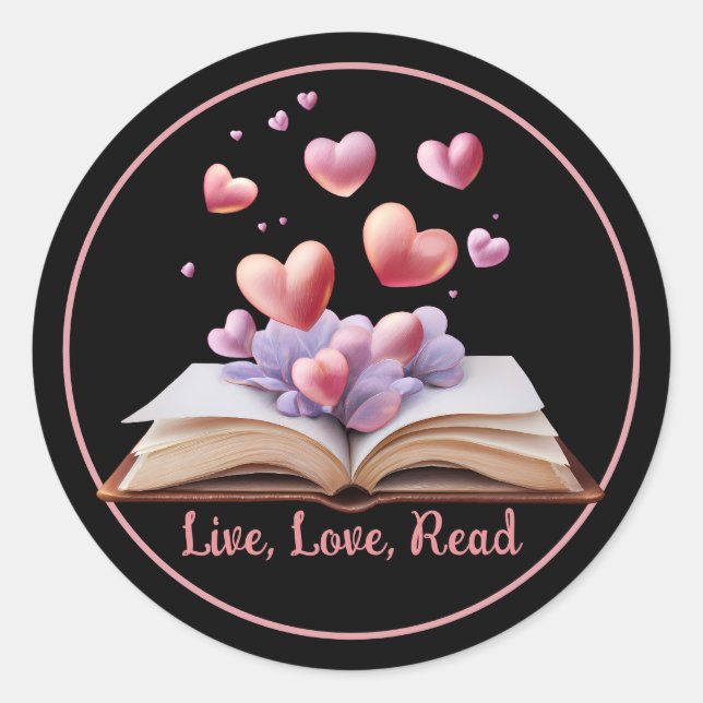 Pegatina Redonda Libro De Corazones Negro (Anverso)