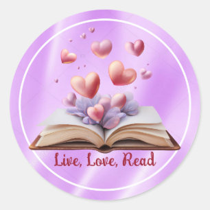 Pegatina Redonda Libro De Corazones Rosa