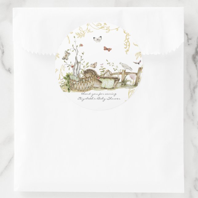 Pegatina Redonda Libro de cuentos | Ducha de bebé en el bosque (Bolso)