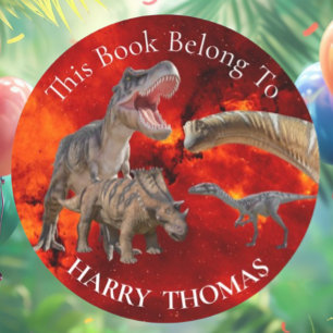 Pegatina Redonda LIBRO de dinosaurios del mundo del fuego Jurásico