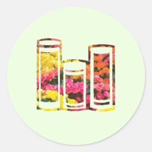 Pegatina Redonda Libro de flores de Begonia amarillo y rosa Rieger