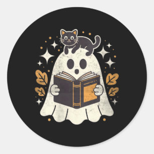 Pegatina Redonda Libro de lectura de fantasmas para mujeres Hallowe
