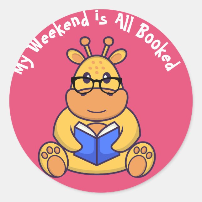 Pegatina Redonda Libro de lectura de jirafas graciosas personalizad (Anverso)