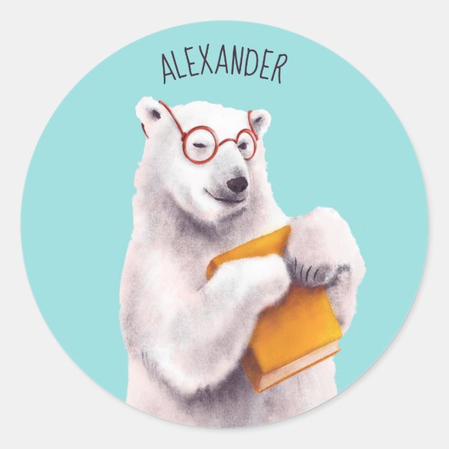 Pegatina Redonda Libro de oso polar Lover Nerdy (Anverso)
