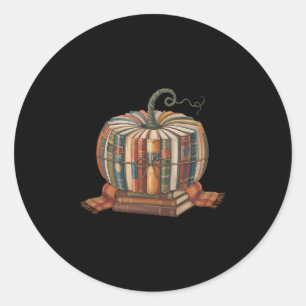 Pegatina Redonda Libro de Otoño Calabaza Halloween Profesor Bibliot