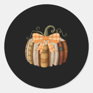Pegatina Redonda Libro de Otoño Calabaza Halloween Profesor Bibliot