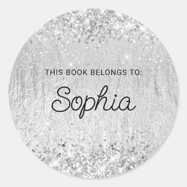 Pegatina Redonda Libro de textura de vidrio plateado Purpurinoso (Anverso)