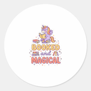 Pegatina Redonda Libro de Unicornio y Magia Imprimir Lista Fondo Bl