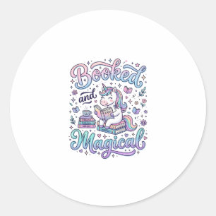 Pegatina Redonda Libro de Unicornio y Tipografía de Regalo Mágico D