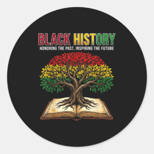 Pegatina Redonda Libro del árbol de la historia negra en honor al p