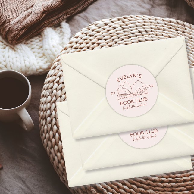 Pegatina Redonda Libro del Club de Lectura Dibujado a Mano para Des (Book Club Bookish Hand Drawn Bachelorette Party Classic Round Sticker)