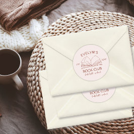 Pegatina Redonda Libro del Club de Lectura Dibujado a Mano para Fie