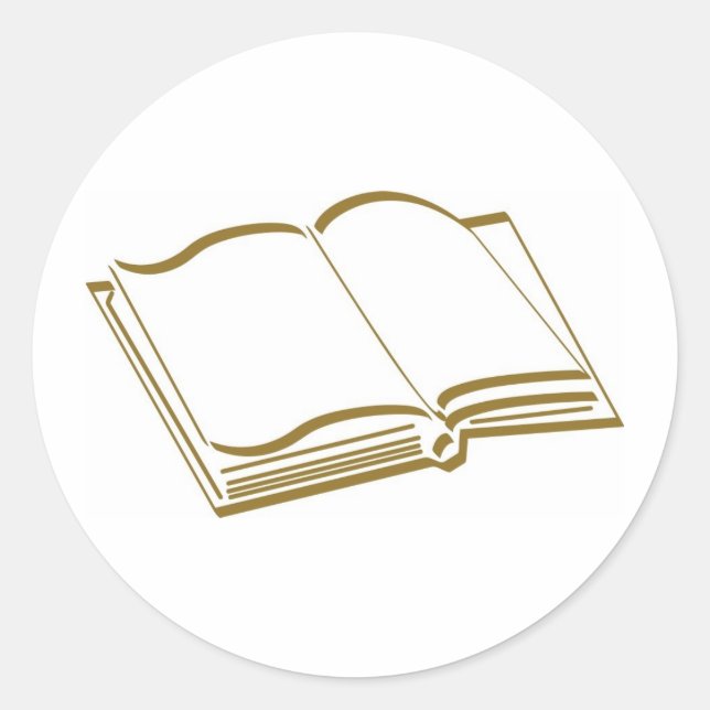 Pegatina Redonda Libro en blanco de línea caligráfica marrón (Anverso)