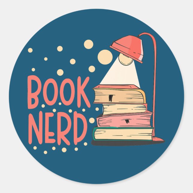 Pegatina Redonda Libro Nerd Bookworm Lector de libros (Anverso)