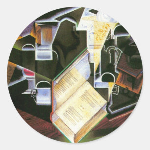 Pegatina Redonda Libro, pipa y gafas, Juan Gris, Cubismo antiguo