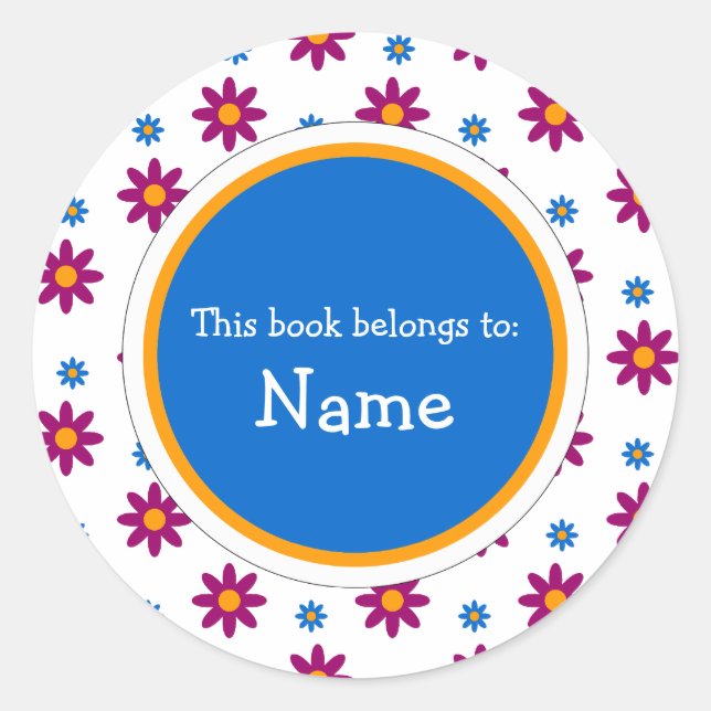 Pegatina Redonda Libro Placa con diseño de flores adorables (Anverso)