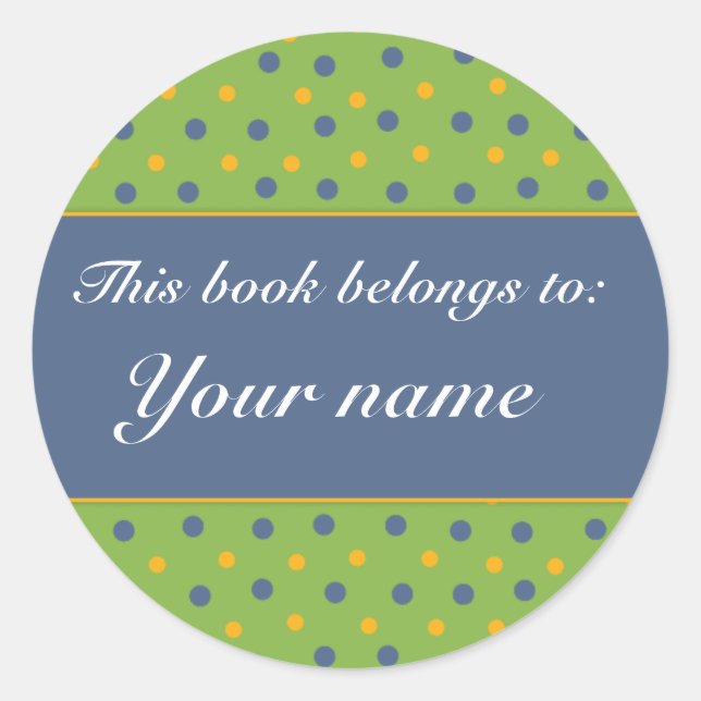 Pegatina Redonda Libro Placa - Personalizar con su nombre (Anverso)