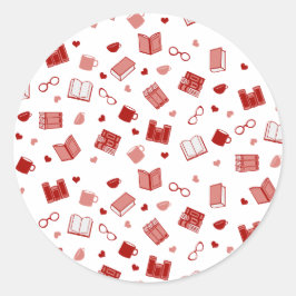 Pegatina Redonda Libro rojo y patrón de lectura