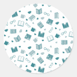 Pegatina Redonda Libro Verde azulado y patrón de lectura