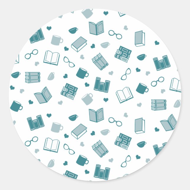 Pegatina Redonda Libro Verde azulado y patrón de lectura (Anverso)