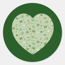 Pegatina Redonda Libro Verde y corazón de patrón de lectura
