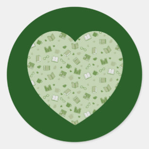 Pegatina Redonda Libro Verde y corazón de patrón de lectura