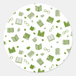 Pegatina Redonda Libro Verde y patrón de lectura