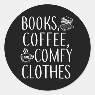 Pegatina Redonda Libros Coffee Comfy Escritor Literario Leyendo Lib
