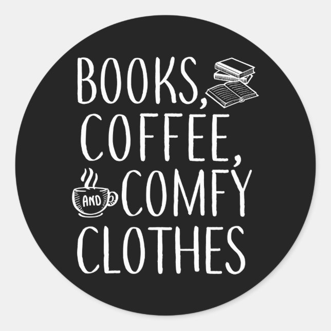 Pegatina Redonda Libros Coffee Comfy Escritor Literario Leyendo Lib (Anverso)