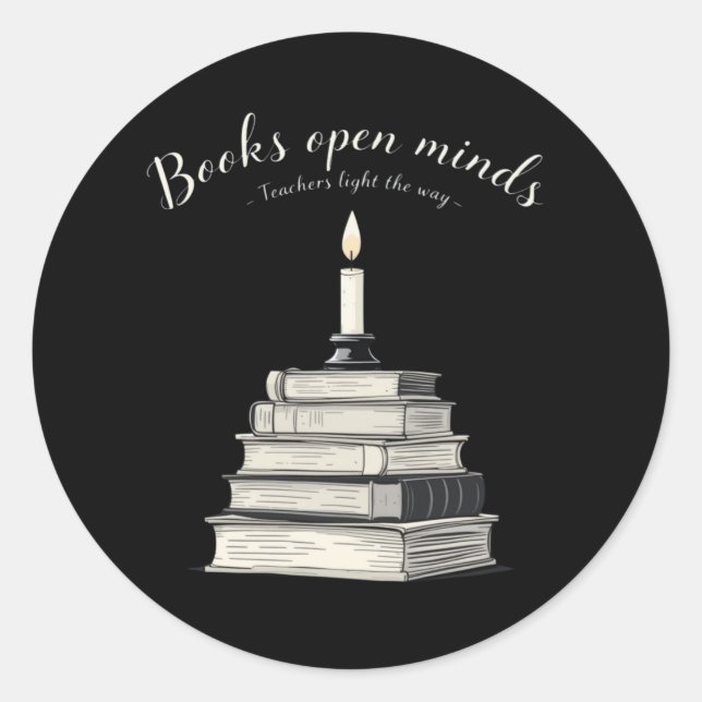 Pegatina Redonda Libros con mentes abiertas - los profesores ilumin (Anverso)