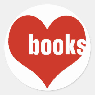 Pegatina Redonda libros de amor / corazones rojos