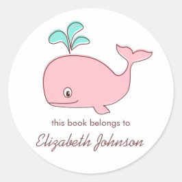 Pegatina Redonda Libros de ballenas rosadas