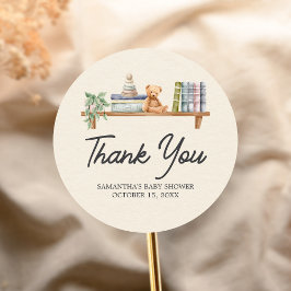 Pegatina Redonda Libros de bebé y brunch Baby Shower neutral