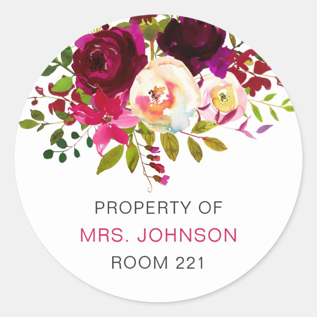 Pegatina Redonda Libros de biblioteca de clases de profesores de mo (Anverso)