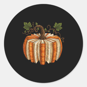 Pegatina Redonda Libros de calabaza vintage para leer en otoño para