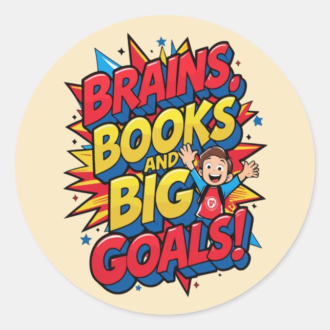 Pegatina Redonda Libros de cerebros y grandes objetivos - Diversión (Anverso)