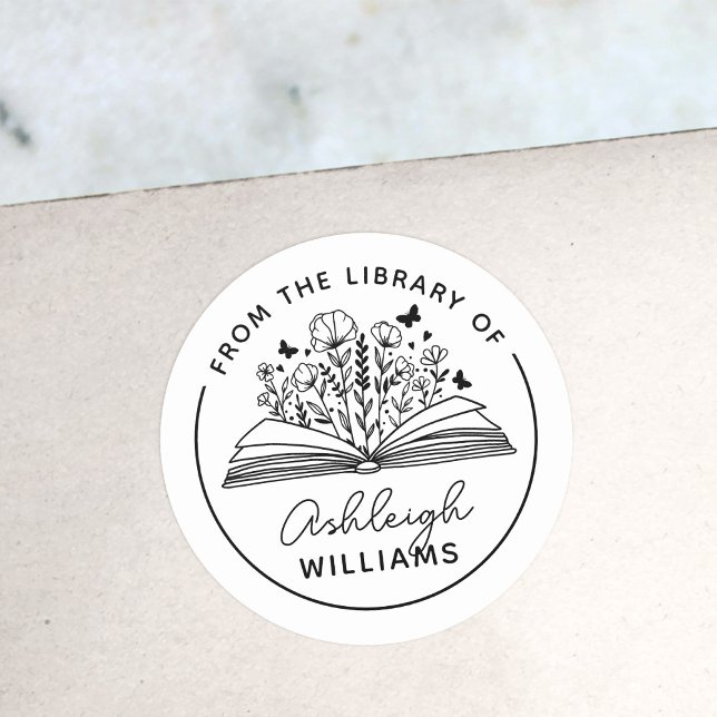Pegatina Redonda Libros de flores y mariposas de la biblioteca de (Subido por el creador)