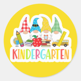 Pegatina Redonda Libros de globo de autobuses escolares Cute gnomes