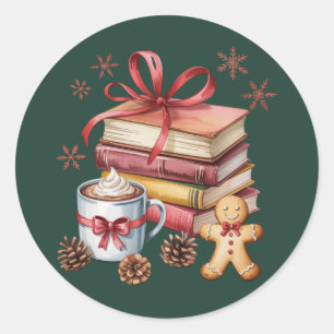 Pegatina Redonda Libros de Navidad Libros de Pan de Jengibre Libros